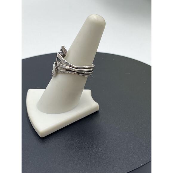 Sterling Silver 925 Artisan Hammered Loop Wrap Organic Shaped Bypass Ring Sz 8 - Picture 4 of 14